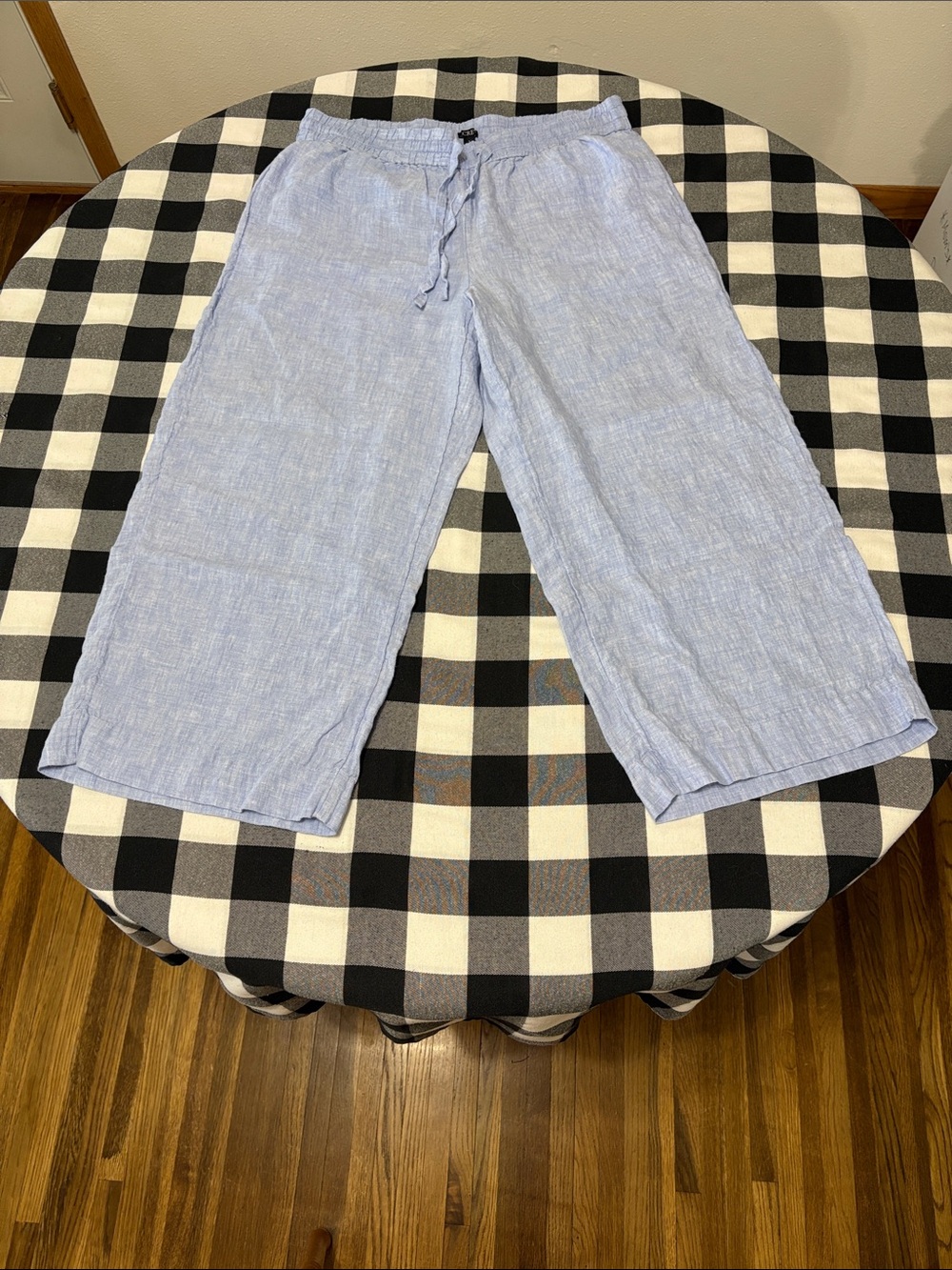 J. Crew Linen Wide Leg Cropped Pant Chambray Blue Women Large Pockets Drawstring - Picture 2 of 16